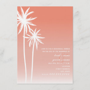 Coral Ombré Palm Trees Beach Rehearsal Dinner Invitation
