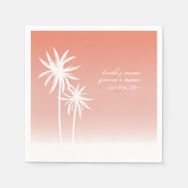 Coral Ombré Palm Trees Beach Wedding Napkins (Front)