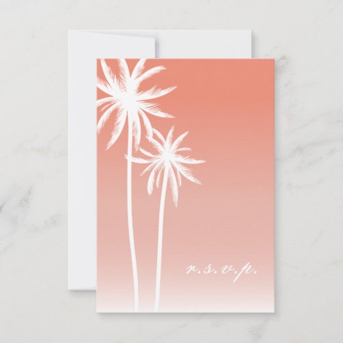 Coral Ombré Palm Trees Beach Wedding RSVP