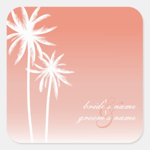 Coral Ombr Palm Trees Beach Wedding Sticker