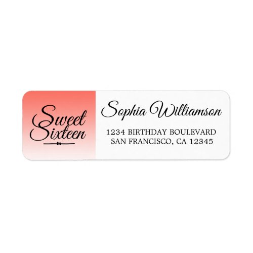 Coral Ombre Sweet 16 Birthday Return Address Label