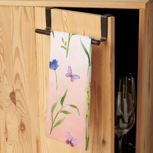 Coral Ombre Wildflower Kitchen Towel