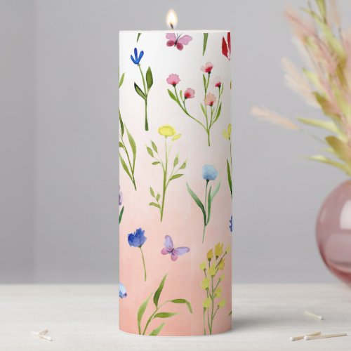 Coral Ombre Wildflower Pillar Candle