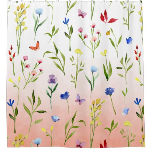 Coral Ombre Wildflower Shower Curtain