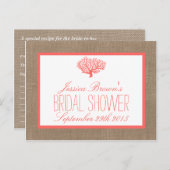Coral On Burlap Beach Bridal Shower Recipe Cards (Front/Back)