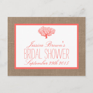 Coral On Burlap Beach Bridal Shower Recipe Cards