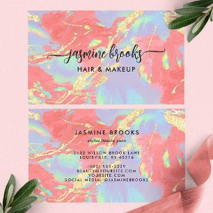 Coral Opal Holographic Gold Glitter Business Card