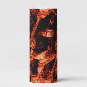 Coral or dark salmon destroyed, black background pillar candle