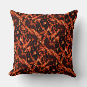 Coral or dark salmon destroyed, black background throw pillow