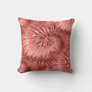 Coral or Salmon Tie Dye Starburst Spiral Retro Throw Pillow