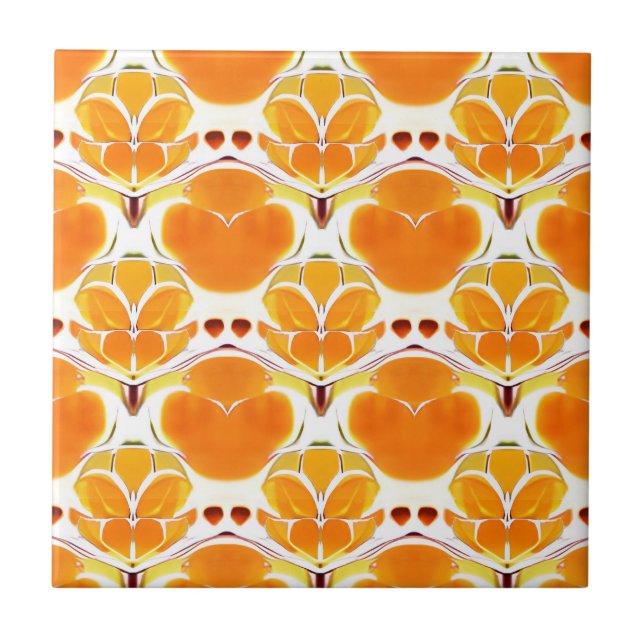 Coral Orange and Cream Batik Medallion Pattern  Ceramic Tile (Front)