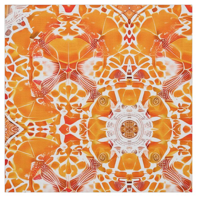 Coral Orange and Cream Batik Medallion Pattern Fabric (Swatch)