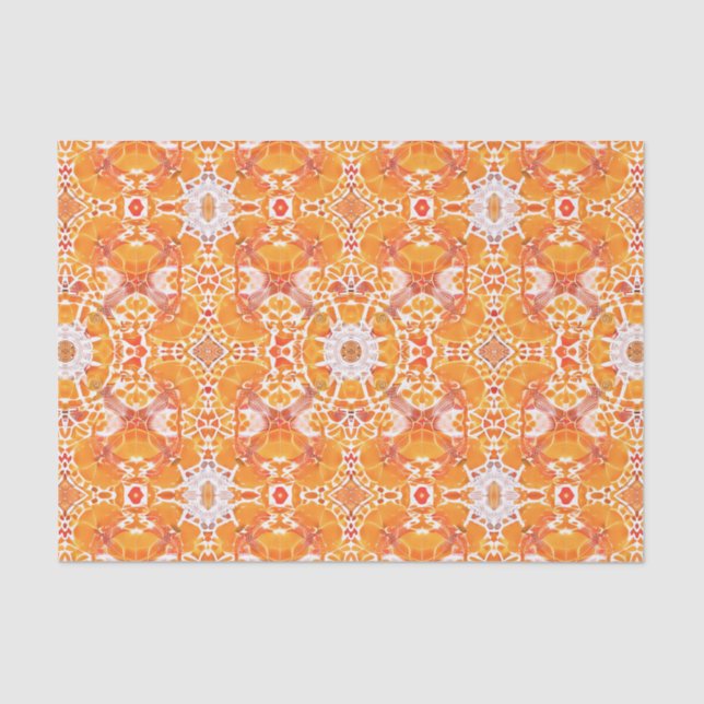 Coral Orange and Cream Batik Medallion Pattern  Tissue Paper (Front)
