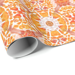 Coral Orange and Cream Batik Medallion Pattern Wrapping Paper