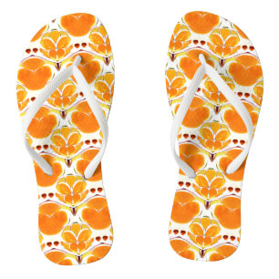 Coral Orange and Cream Batik Pattern Flip Flops
