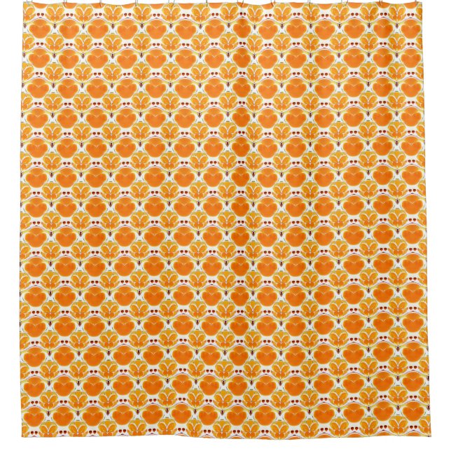 Coral Orange and Cream Batik Pattern  Shower Curtain (Front)