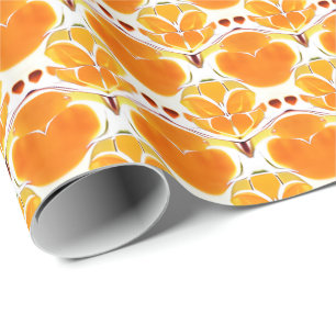 Coral Orange and Cream Batik Pattern Wrapping Paper