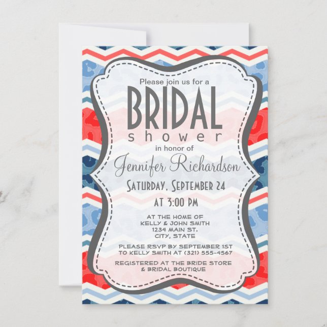 Coral Orange and Light Blue Leopard Print Invitation (Front)