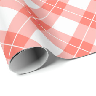 Coral Orange and White Diagonal Plaid Pattern Wrapping Paper