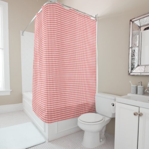 Coral Orange and White Gingham Country Pattern Shower Curtain