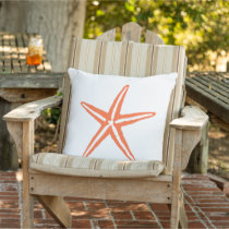 Coral Orange and White Starfish Pillow