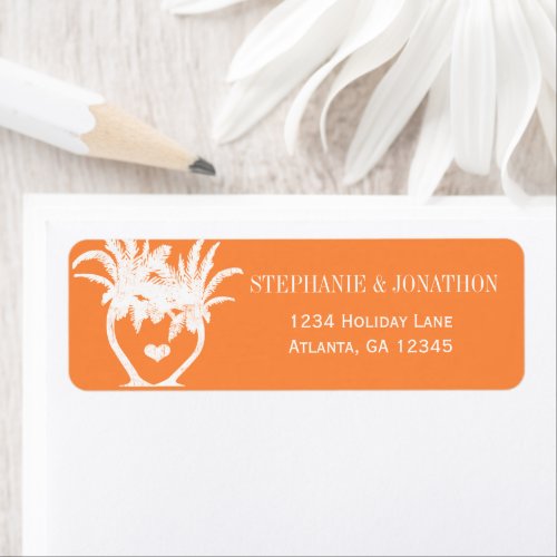 Coral Orange Beach Palm Tree Destination Wedding Label