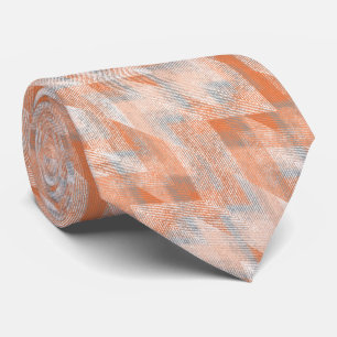 Coral, orange, beige, gray textured zigzag . neck tie