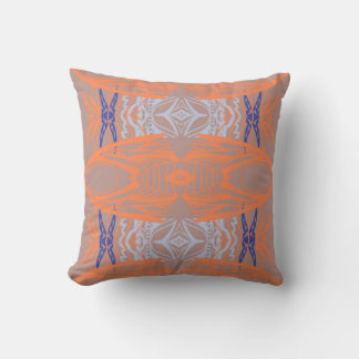 Coral Orange Blue Abstract Symmetrical Pattern Throw Pillow