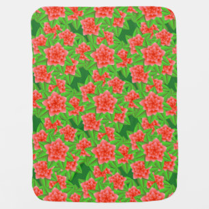 Coral Orange Camellias and Green Leaves Baby Blanket