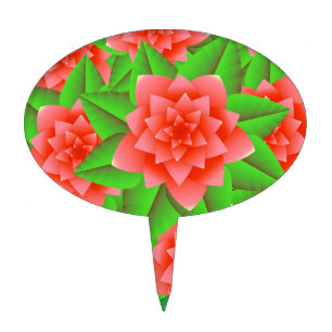 Coral Orange Camellias and Green Leaves Cake Topper