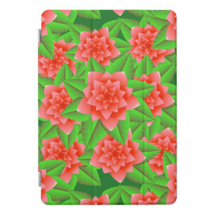 Coral Orange Camellias and Green Leaves iPad Pro Cover
