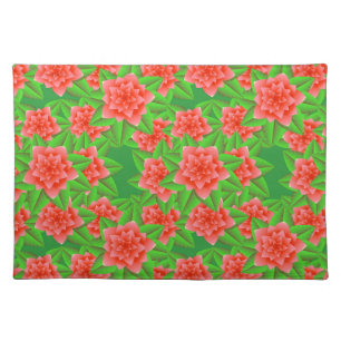 Coral Orange Camellias and Green Leaves Placemat