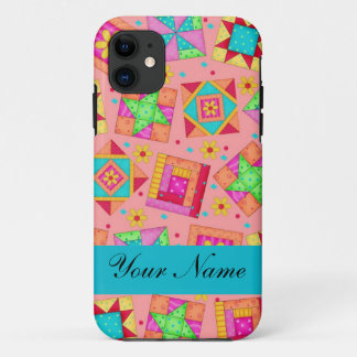 Coral Orange Colorful Patchwork Quilt Block Custom iPhone 11 Case