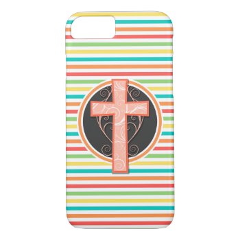 Coral Orange Cross; Bright Rainbow Stripes Iphone 8/7 Case by doozydoodles at Zazzle
