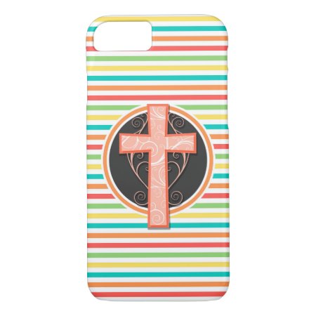 Coral Orange Cross; Bright Rainbow Stripes Iphone 8/7 Case