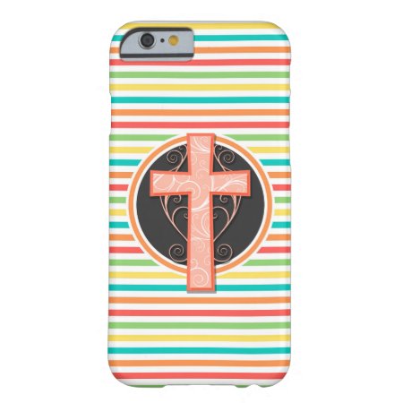 Coral Orange Cross; Bright Rainbow Stripes Barely There Iphone 6 Case