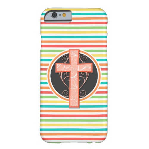 Coral Orange Cross Bright Rainbow Stripes Barely There iPhone 6 Case