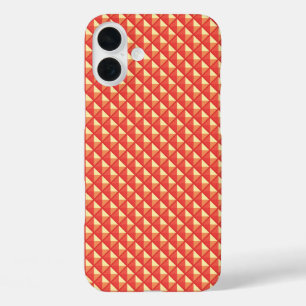 Coral orange, enamel look, studded grid iPhone 16 plus case
