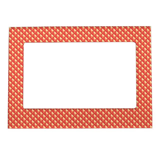 Coral orange, enamel look, studded grid magnetic picture frame (Front)