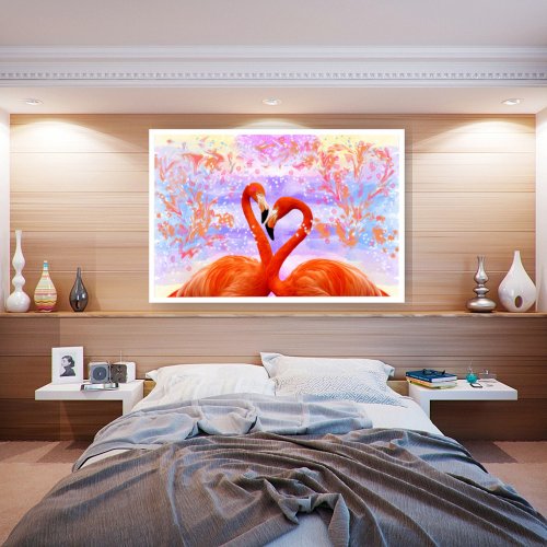 Coral orange flamingos  poster