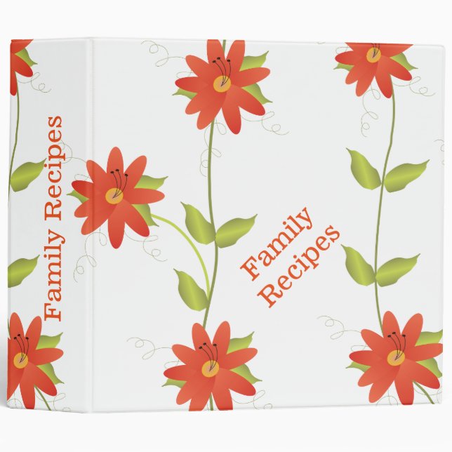 Coral Orange Floral 3 Ring Binder (Front/Spine)