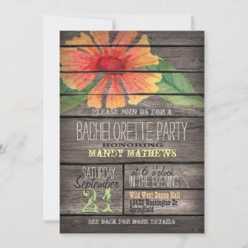 Coral Orange Flower; Rustic Bachelorette Party Invitation by Card_Stop at Zazzle
