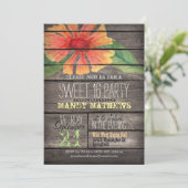 Coral Orange Flower; Rustic Wood Sweet 16 Party Invitation (Standing Front)