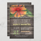 Coral Orange Flower; Rustic Wood Sweet 16 Party Invitation (Front/Back)