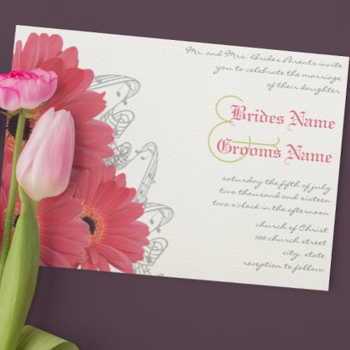 Coral  Orange Gerber Daisy Wedding Invitation