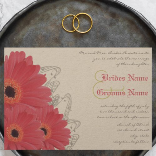 Coral &amp; Orange Gerber Daisy Wedding Invitation