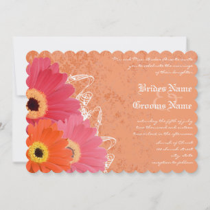 Coral & Orange Gerber Daisy Wedding Invitation