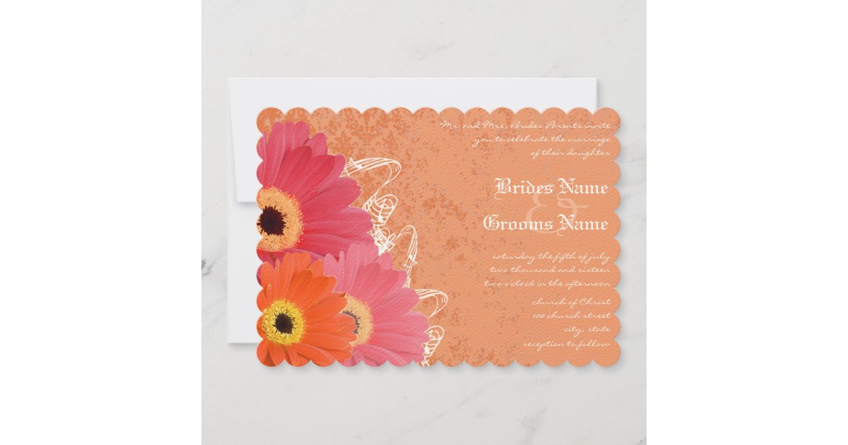 Coral & Orange Gerber Daisy Wedding Invitation | Zazzle