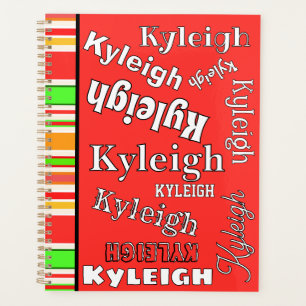 Coral Orange Green Gold White Stripes Personalized Planner
