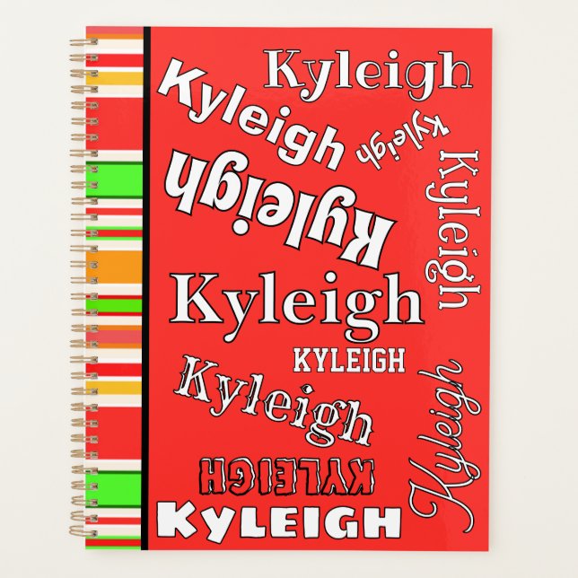 Coral Orange Green Gold White Stripes Personalized Planner (Front)
